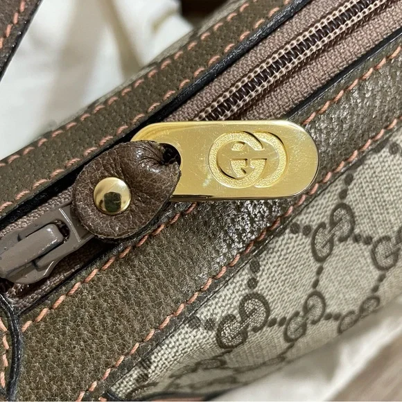 MINT! Vintage GUCCI GG Coated Canvas MONOGRAM Brown LEATHER Designer PURSE Bag - Picture 6 of 11